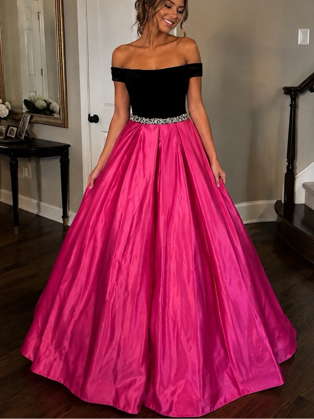 Tiffany designs, black and pink velvet and satin dress